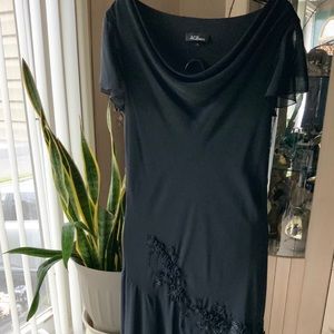 Black Sheer Ribbon Embroidered Asymmetrical Dress